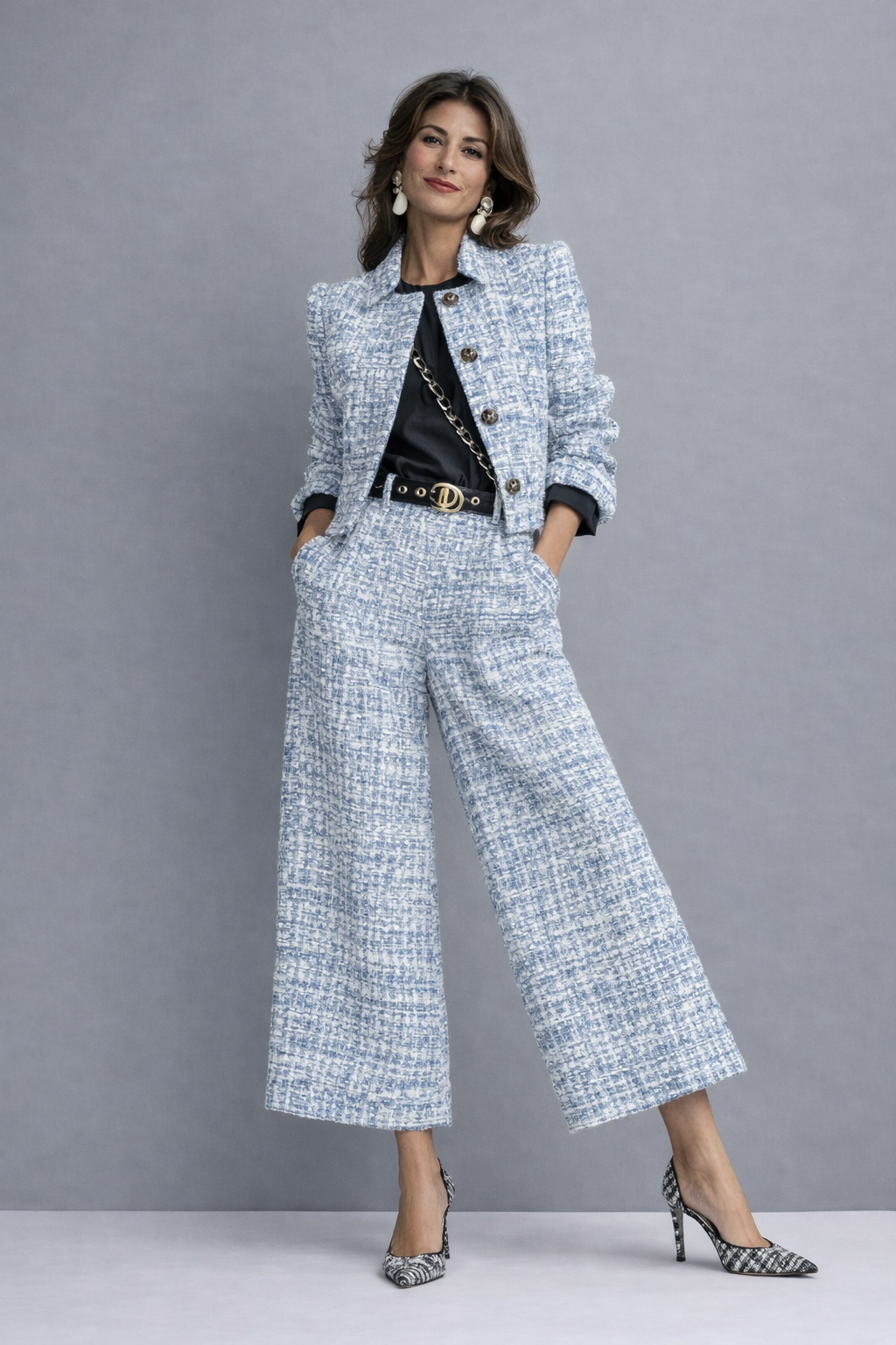 Irene | Completo in tweed con giacca e pantaloni a gamba larga