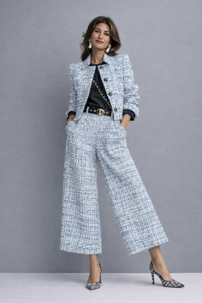 Irene | Completo in tweed con giacca e pantaloni a gamba larga