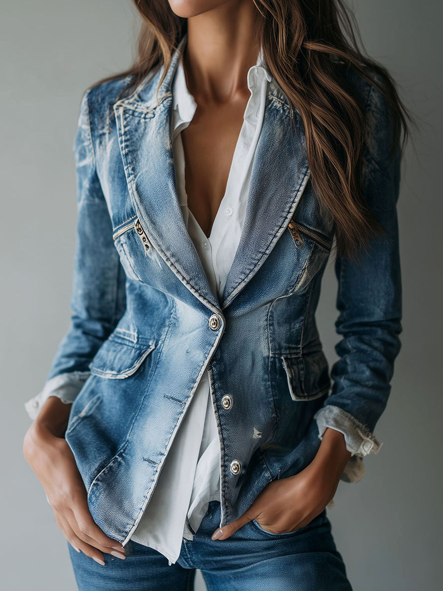 Giacca vintage comoda in denim sbiadito