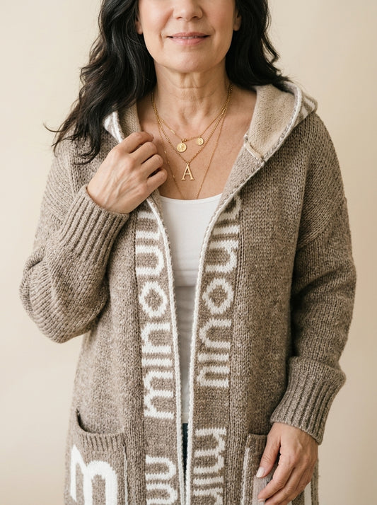 Gioia - Cardigan in Maglia Aperto con Cappuccio