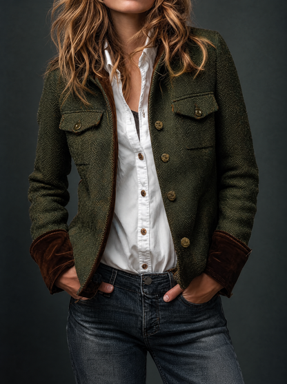 Honorine | Blazer Vintage con Bordi Chevron a Contrasto