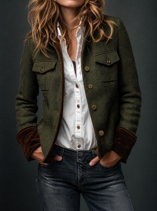 Honorine | Blazer Vintage con Bordi Chevron a Contrasto