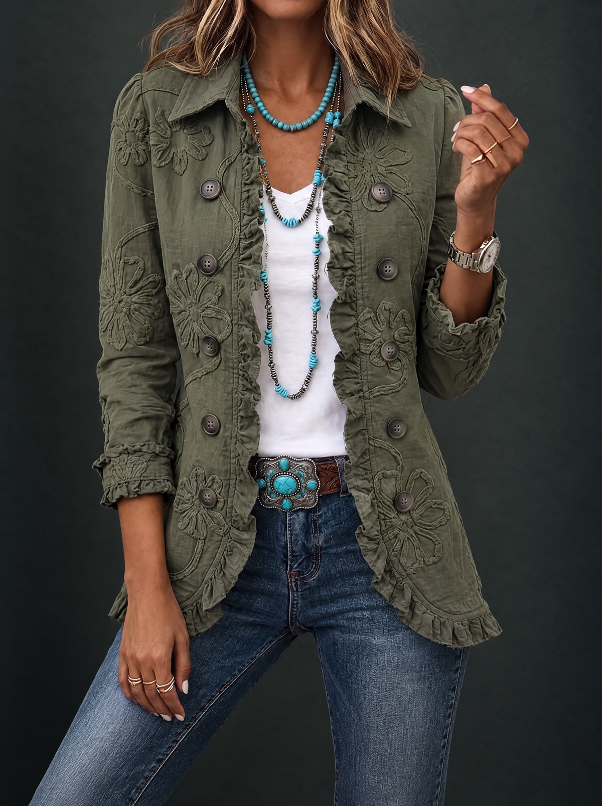 Faustine | Giacca Utility Boho Ricamata con Fiori