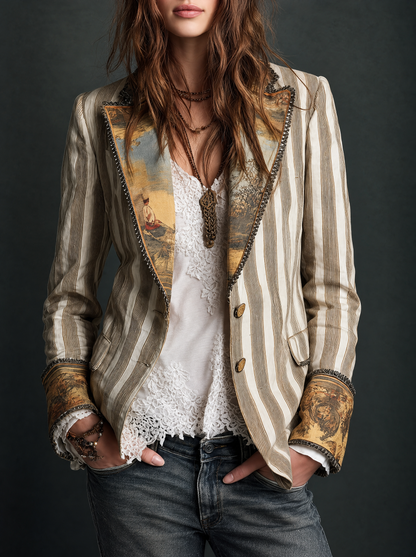 Suzanne | Blazer Boho a Righe con Colletto Stampato