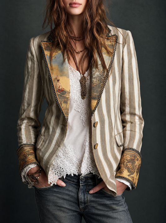 Suzanne | Blazer Boho a Righe con Colletto Stampato