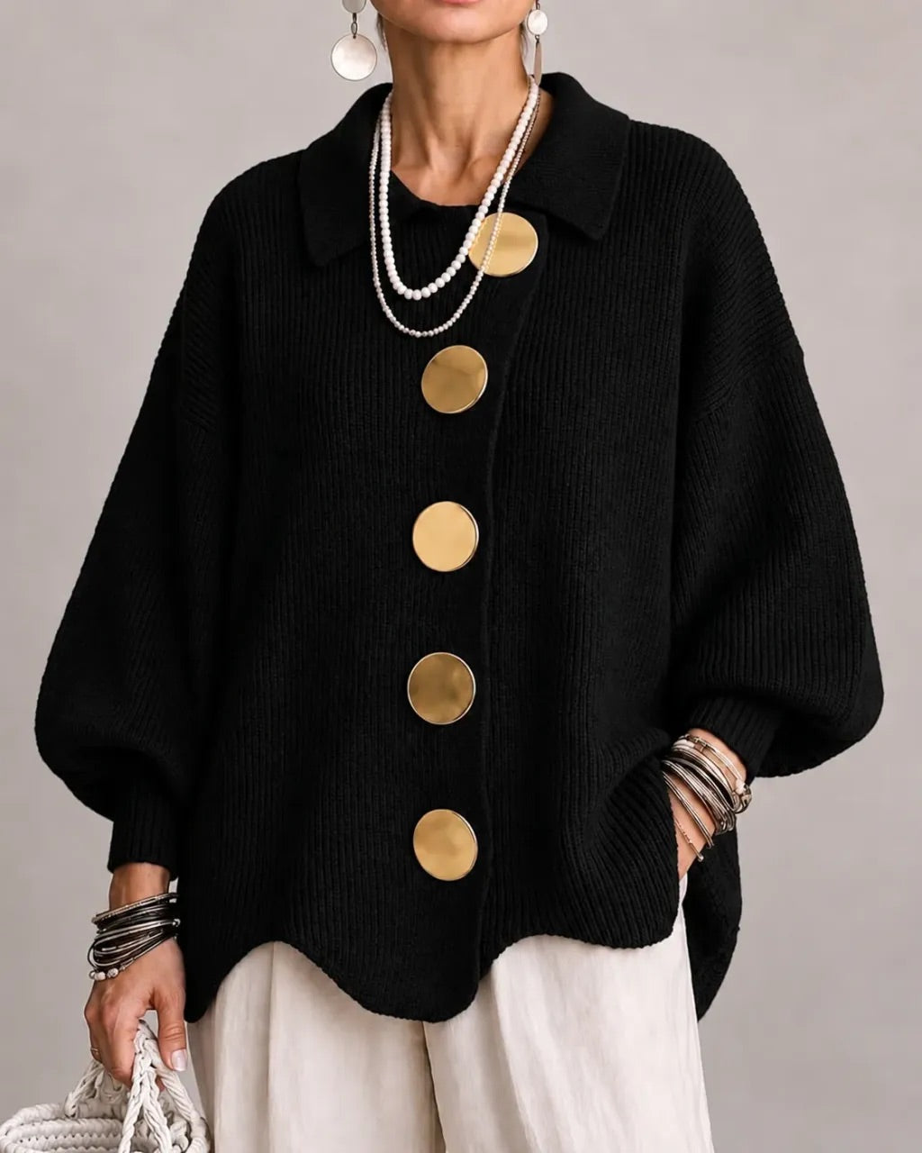 Karina - Cardigan Oversize con Collo e Bottoni