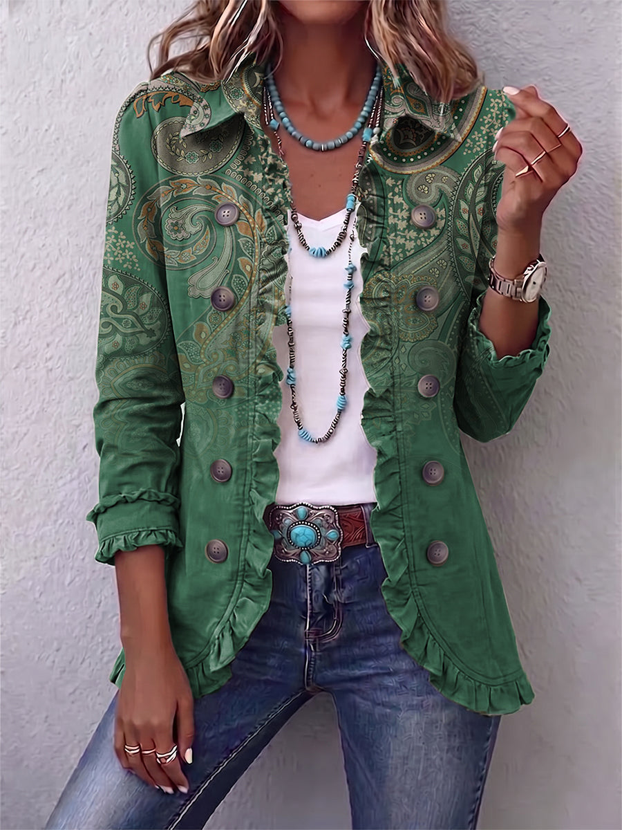 Teodora | Giacca Cashmere Verde con Volant
