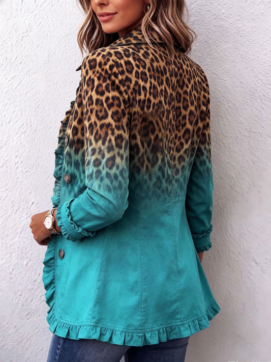 Herminia | Giacca blazer leopardata sfumata con balze