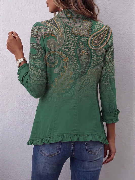 Teodora | Giacca paisley verde con balze