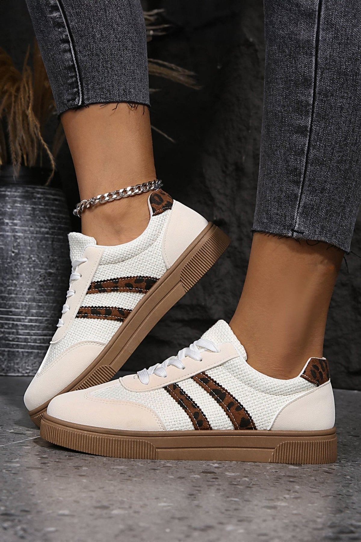Amber™ : Sneakers in pelle e pelle stampata leopardata