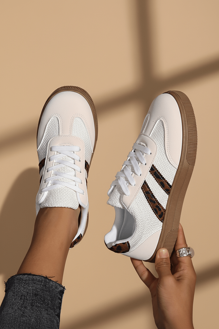Amber™ : Sneakers in pelle e pelle stampata leopardata