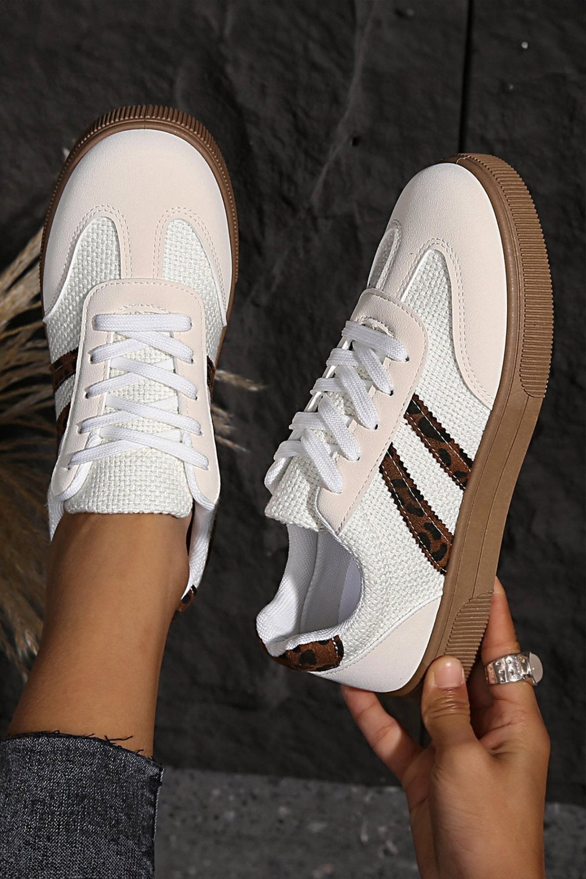 Amber™ : Sneakers in pelle e pelle stampata leopardata