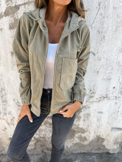 Lauren | Giacca a Coste con Zip e Cappuccio
